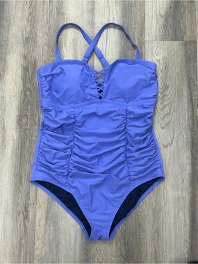 torrid Lavender Purple Ruched One-Piece Swimsuit with Crisscross Detail